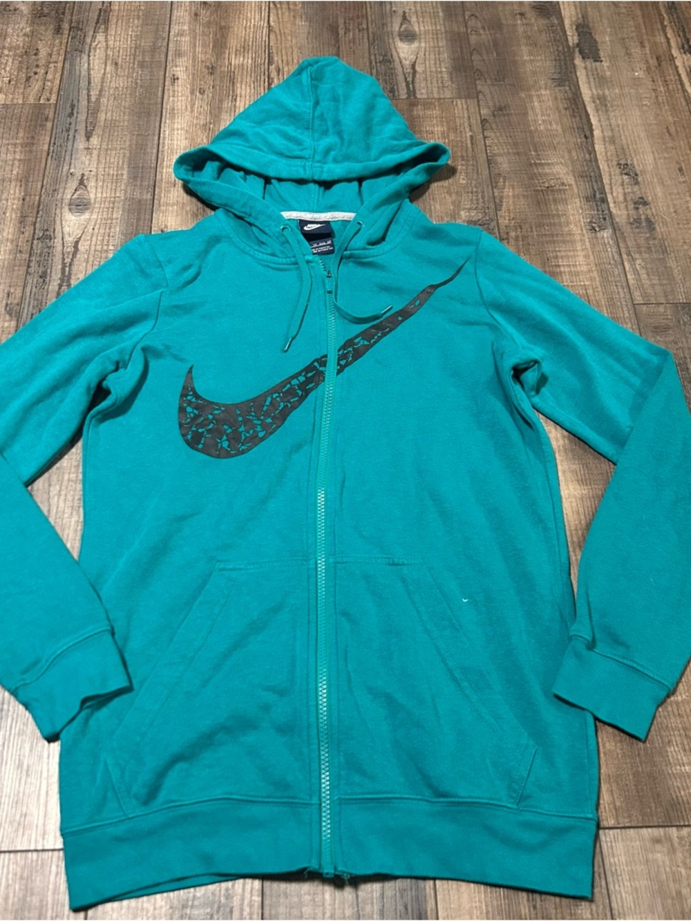 Nike Mens Hoodie XS Green Full Zip Sweatshirt Black Swoosh Jacket Logo Sports